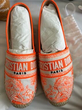 Dior Orange and Cream Embroidered Espadrilles